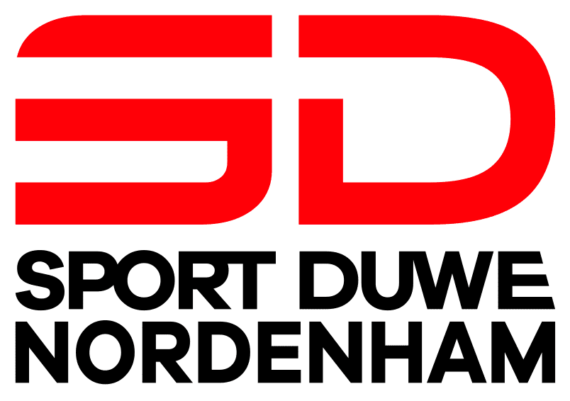 Logo von Sport Duwe Nordenham in Rot und Schwarz auf weißem Hintergrund.